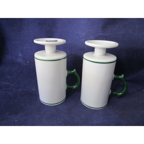 Irish Coffee Pedestal Mugs Green White Unmarked Vintage GUC Minor Defects - Picture 11 of 13